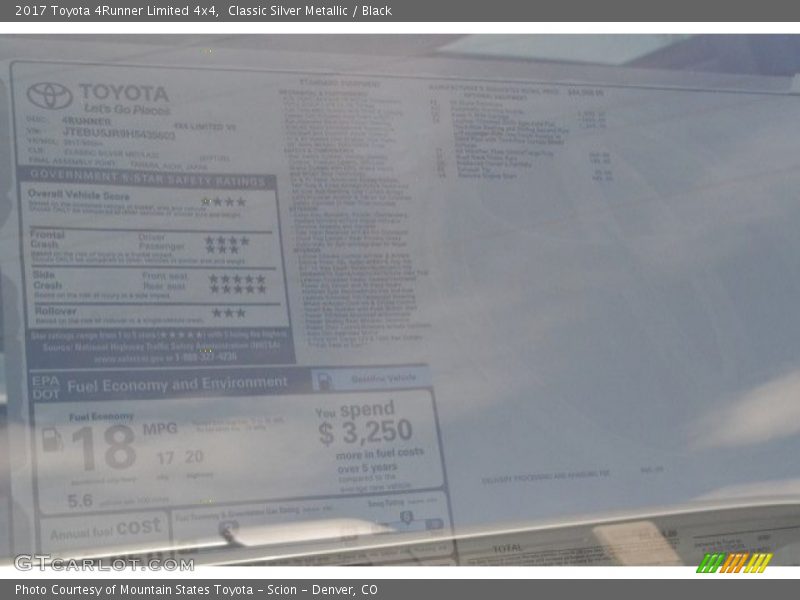 Classic Silver Metallic / Black 2017 Toyota 4Runner Limited 4x4