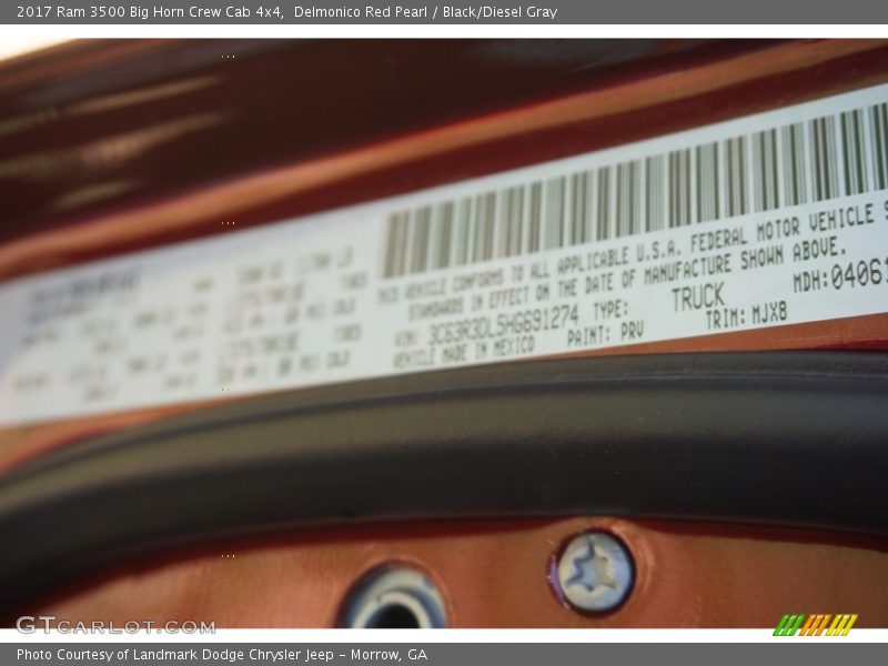 2017 3500 Big Horn Crew Cab 4x4 Delmonico Red Pearl Color Code PRV