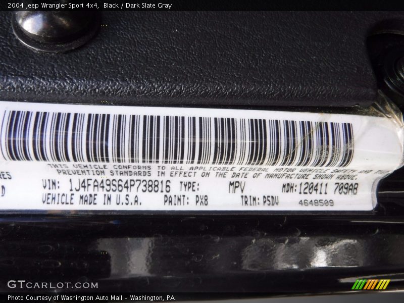 Black / Dark Slate Gray 2004 Jeep Wrangler Sport 4x4