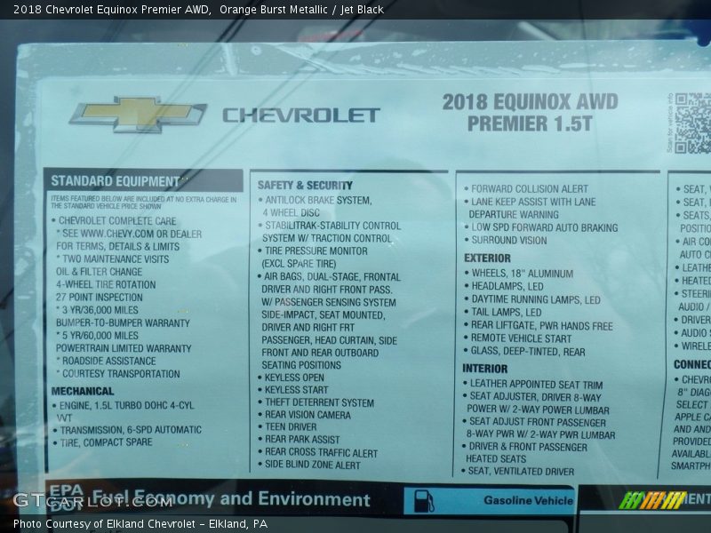  2018 Equinox Premier AWD Window Sticker