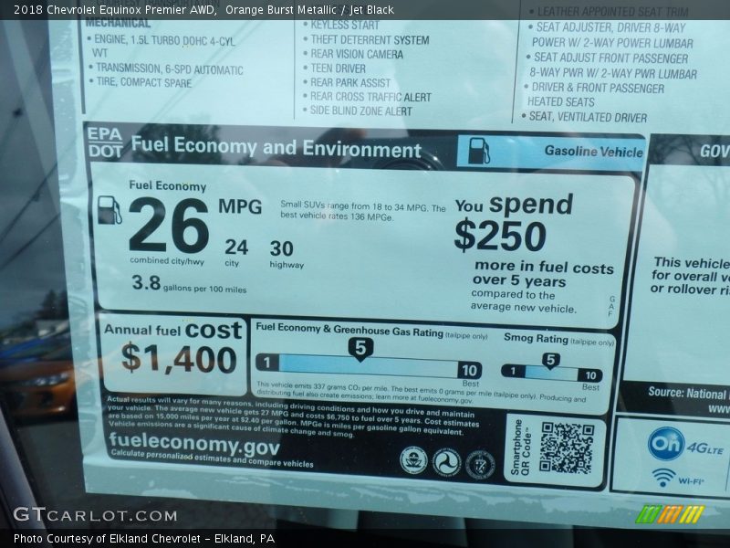 Info Tag of 2018 Equinox Premier AWD