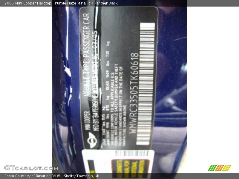 Purple Haze Metallic / Panther Black 2005 Mini Cooper Hardtop