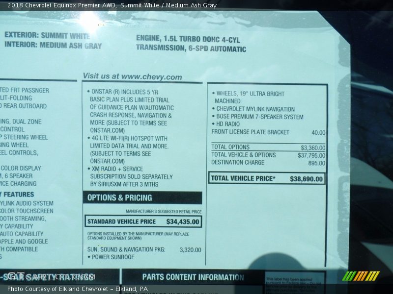 Summit White / Medium Ash Gray 2018 Chevrolet Equinox Premier AWD