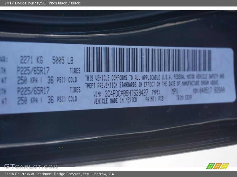 Pitch Black / Black 2017 Dodge Journey SE