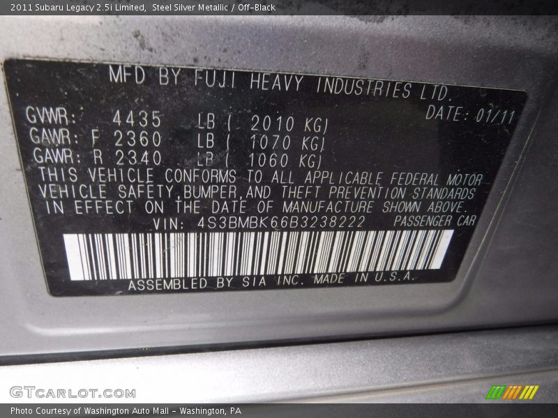 Steel Silver Metallic / Off-Black 2011 Subaru Legacy 2.5i Limited