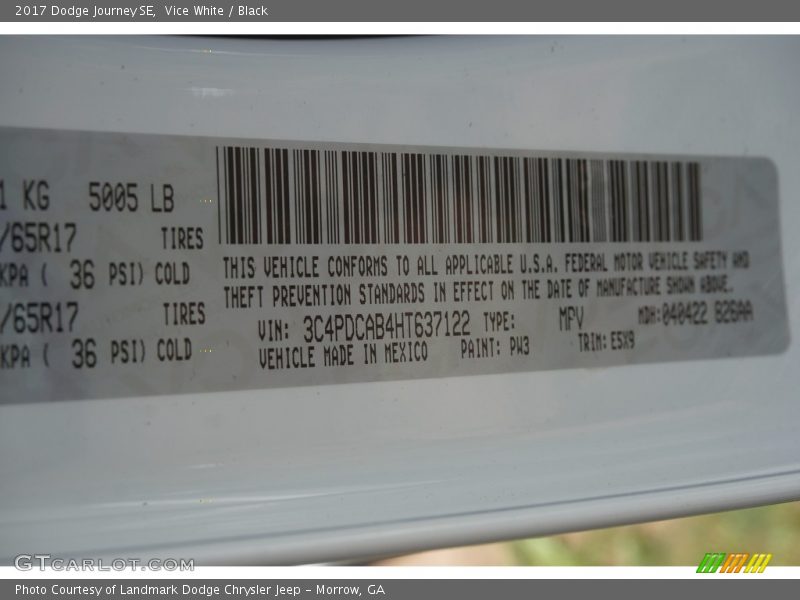 Vice White / Black 2017 Dodge Journey SE