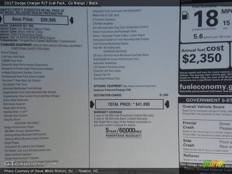 Go Mango / Black 2017 Dodge Charger R/T Scat Pack