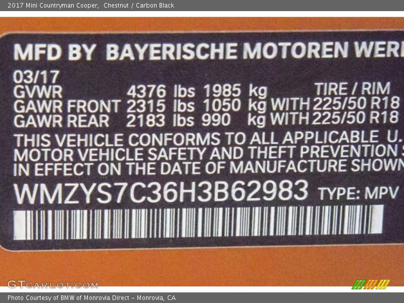Chestnut / Carbon Black 2017 Mini Countryman Cooper