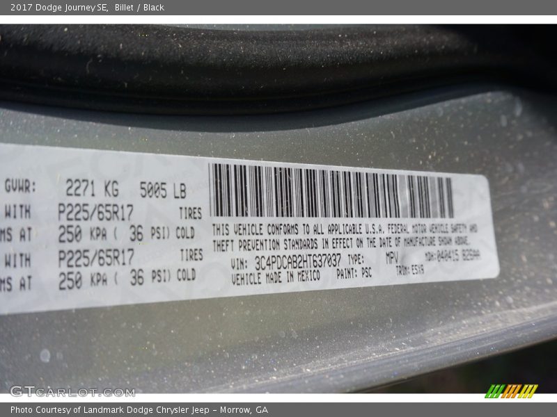 Billet / Black 2017 Dodge Journey SE