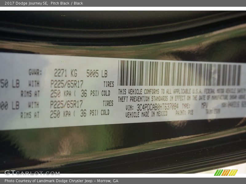 Pitch Black / Black 2017 Dodge Journey SE