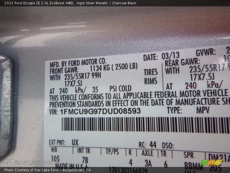 Ingot Silver Metallic / Charcoal Black 2013 Ford Escape SE 2.0L EcoBoost 4WD