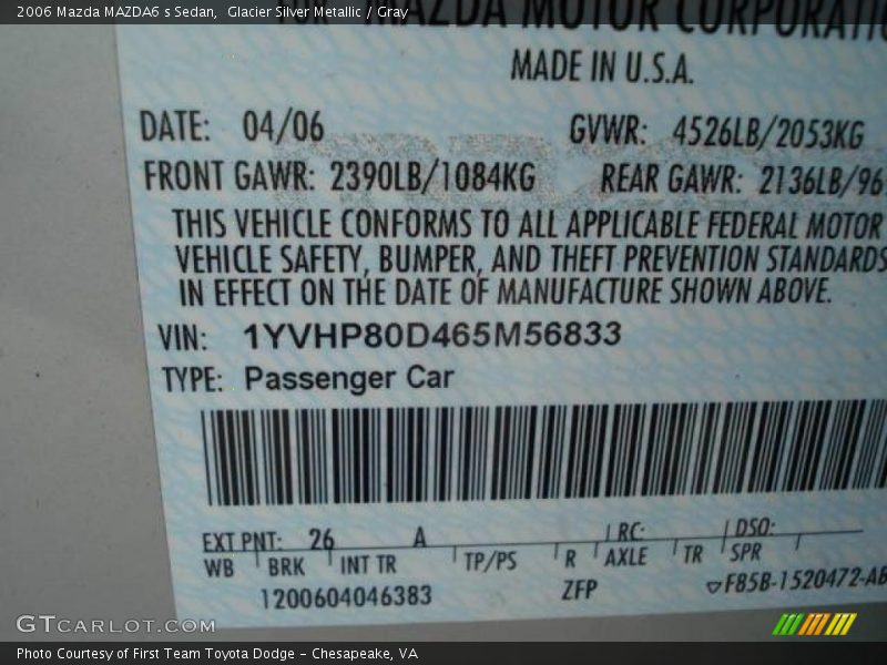 Glacier Silver Metallic / Gray 2006 Mazda MAZDA6 s Sedan