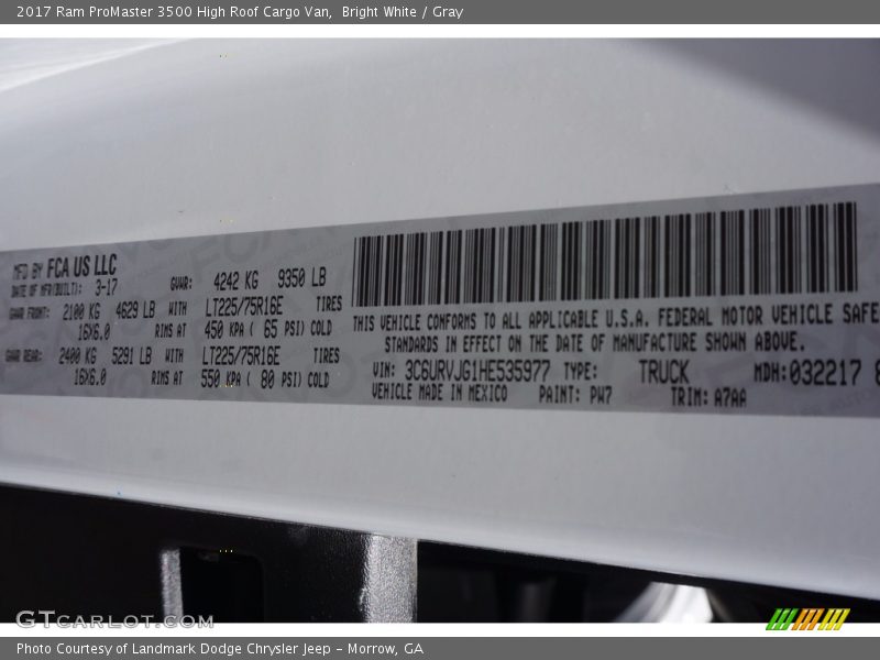 Bright White / Gray 2017 Ram ProMaster 3500 High Roof Cargo Van