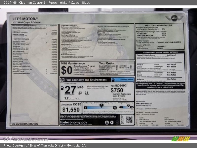 Pepper White / Carbon Black 2017 Mini Clubman Cooper S