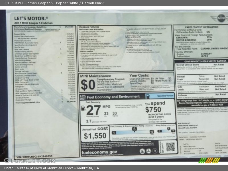 Pepper White / Carbon Black 2017 Mini Clubman Cooper S