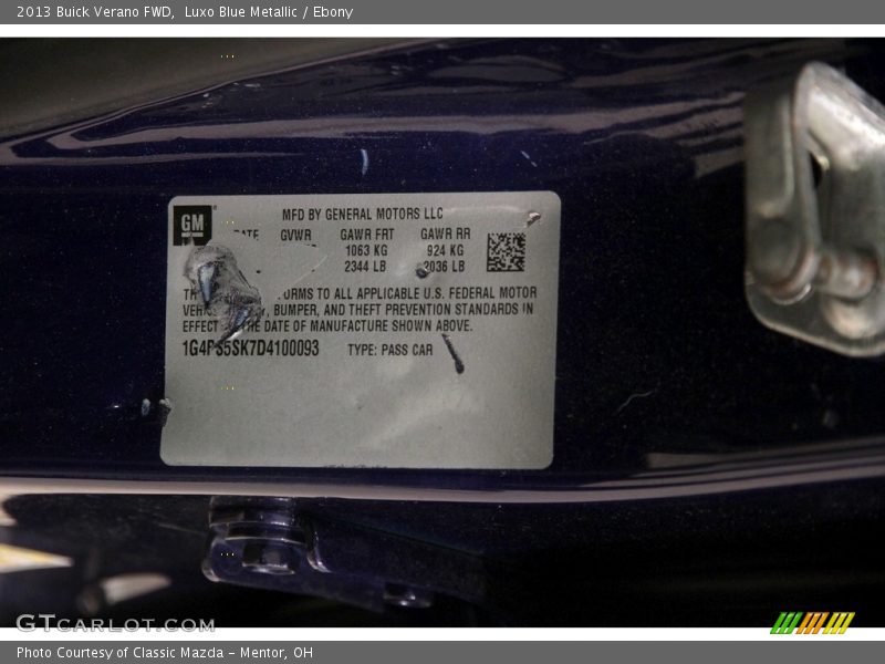 Luxo Blue Metallic / Ebony 2013 Buick Verano FWD