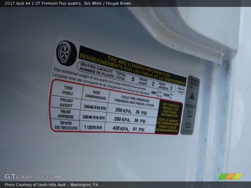 Ibis White / Nougat Brown 2017 Audi A4 2.0T Premium Plus quattro
