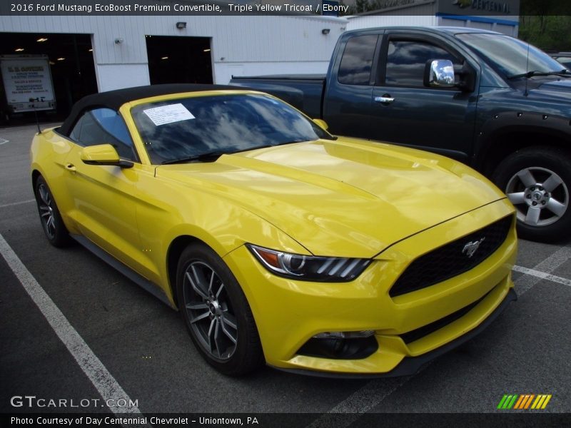 Triple Yellow Tricoat / Ebony 2016 Ford Mustang EcoBoost Premium Convertible