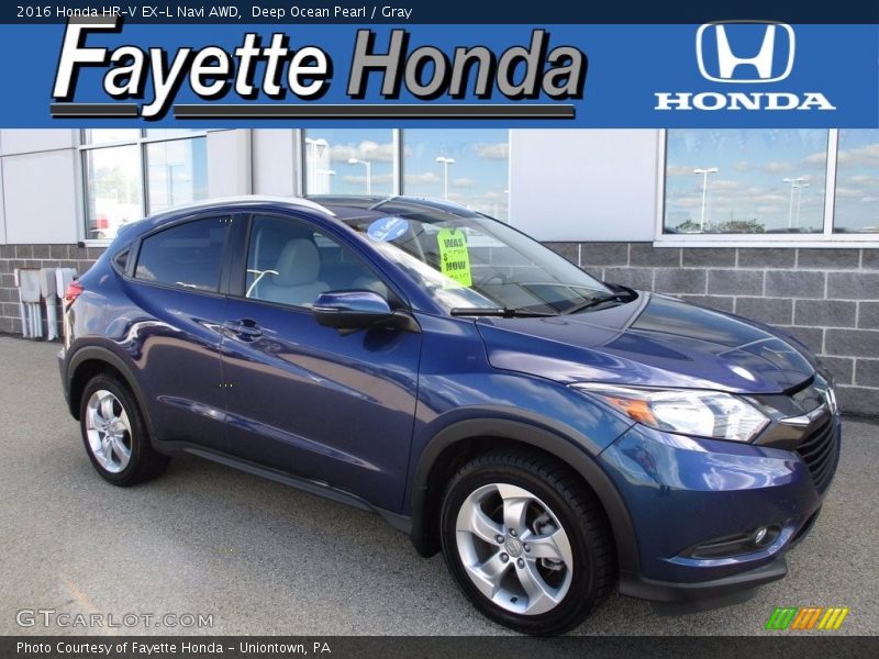 Deep Ocean Pearl / Gray 2016 Honda HR-V EX-L Navi AWD