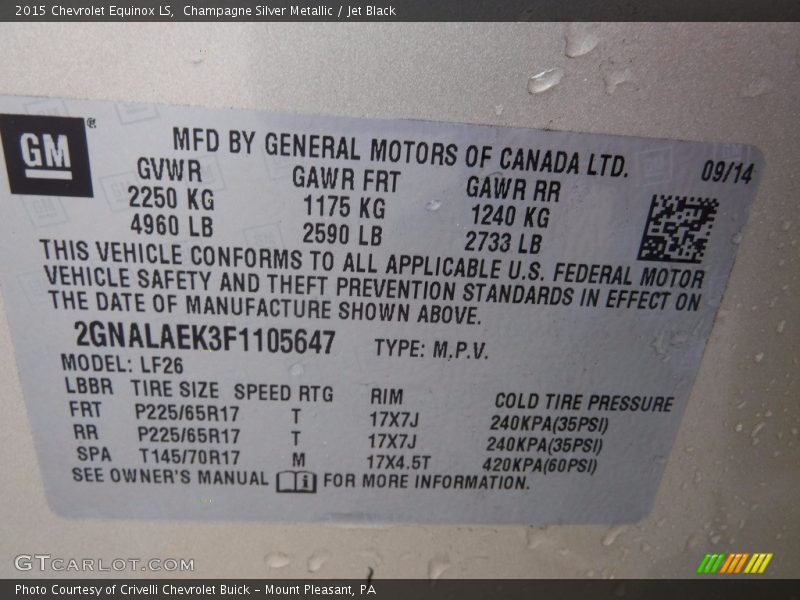 Champagne Silver Metallic / Jet Black 2015 Chevrolet Equinox LS