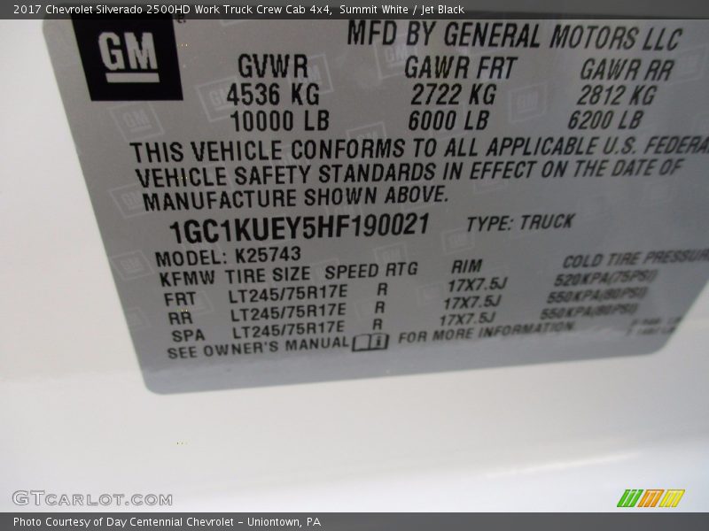 Summit White / Jet Black 2017 Chevrolet Silverado 2500HD Work Truck Crew Cab 4x4