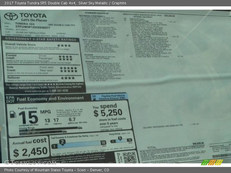 Silver Sky Metallic / Graphite 2017 Toyota Tundra SR5 Double Cab 4x4