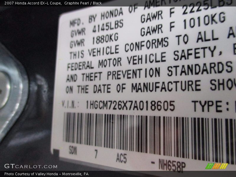 Graphite Pearl / Black 2007 Honda Accord EX-L Coupe