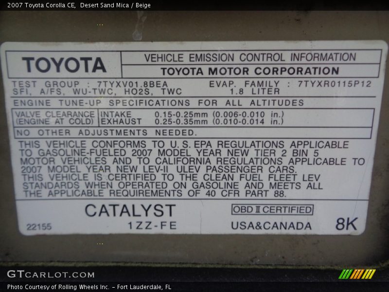 Desert Sand Mica / Beige 2007 Toyota Corolla CE
