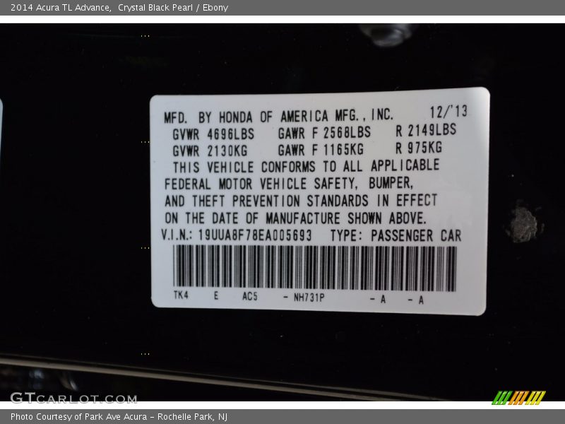 Crystal Black Pearl / Ebony 2014 Acura TL Advance