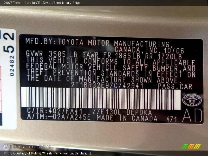 Desert Sand Mica / Beige 2007 Toyota Corolla CE