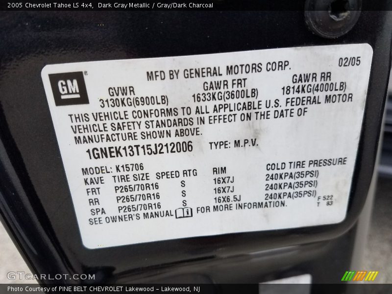 Dark Gray Metallic / Gray/Dark Charcoal 2005 Chevrolet Tahoe LS 4x4