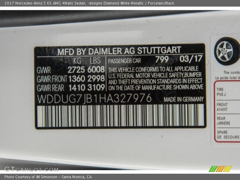 designo Diamond White Metallic / Porcelain/Black 2017 Mercedes-Benz S 63 AMG 4Matic Sedan