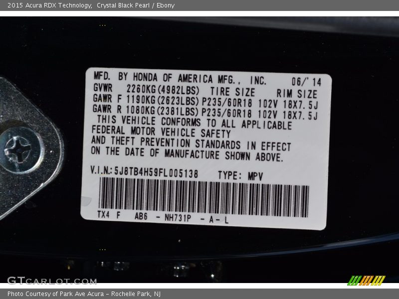 Crystal Black Pearl / Ebony 2015 Acura RDX Technology