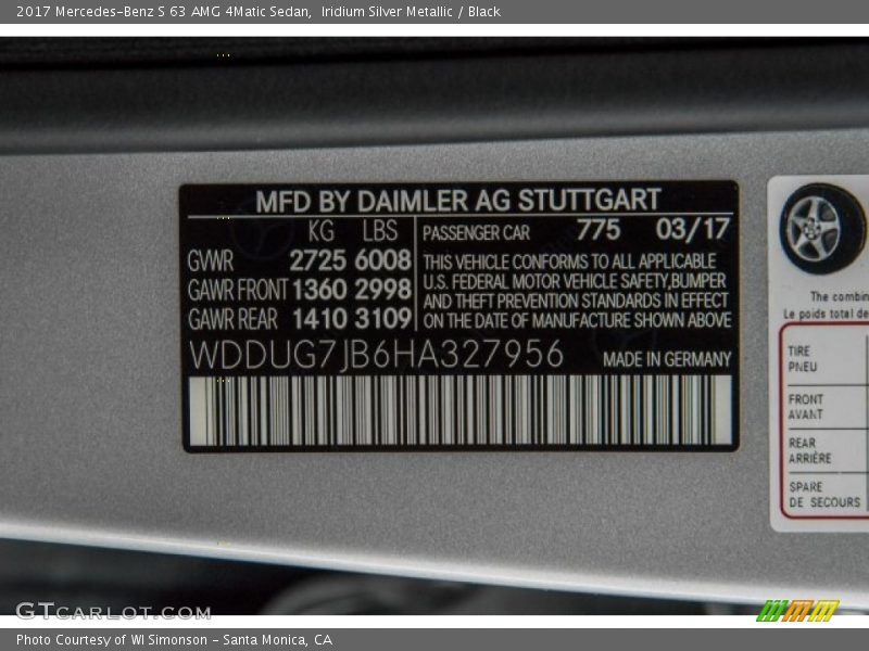2017 S 63 AMG 4Matic Sedan Iridium Silver Metallic Color Code 775