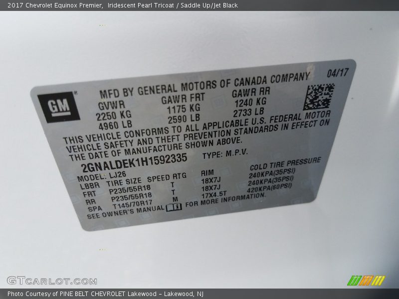 Iridescent Pearl Tricoat / Saddle Up/Jet Black 2017 Chevrolet Equinox Premier