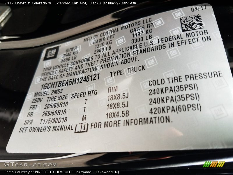 Black / Jet Black/­Dark Ash 2017 Chevrolet Colorado WT Extended Cab 4x4