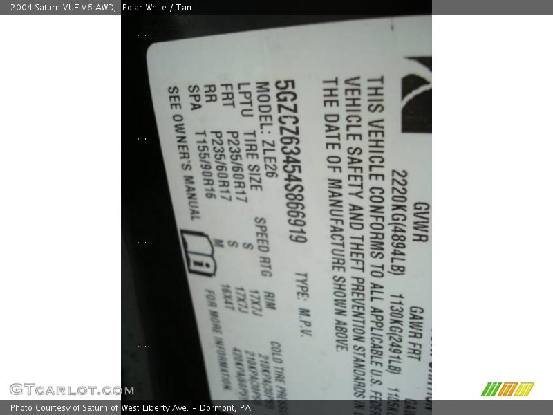 Polar White / Tan 2004 Saturn VUE V6 AWD