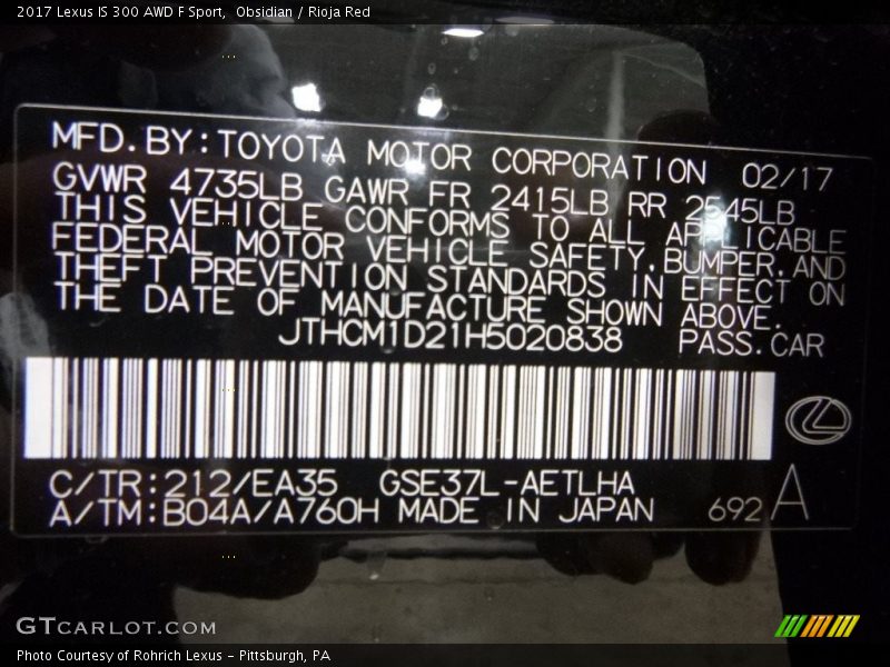 Obsidian / Rioja Red 2017 Lexus IS 300 AWD F Sport