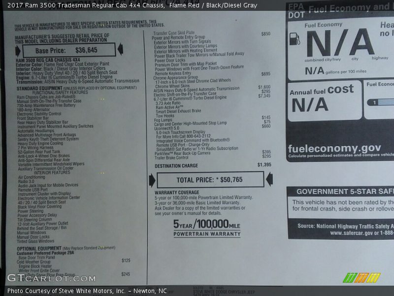 Flame Red / Black/Diesel Gray 2017 Ram 3500 Tradesman Regular Cab 4x4 Chassis