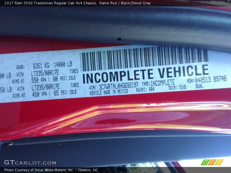 Flame Red / Black/Diesel Gray 2017 Ram 3500 Tradesman Regular Cab 4x4 Chassis
