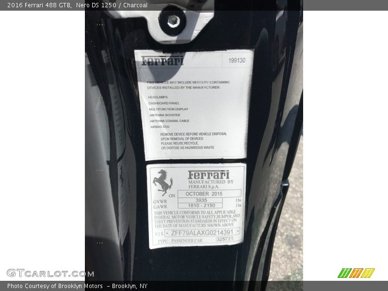 Nero DS 1250 / Charcoal 2016 Ferrari 488 GTB
