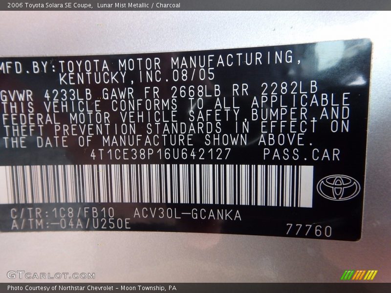 Lunar Mist Metallic / Charcoal 2006 Toyota Solara SE Coupe