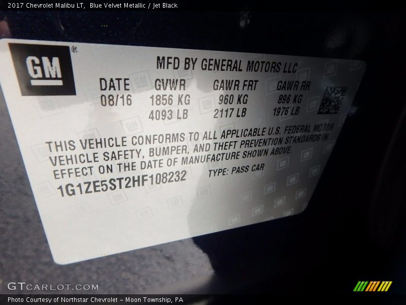 Blue Velvet Metallic / Jet Black 2017 Chevrolet Malibu LT