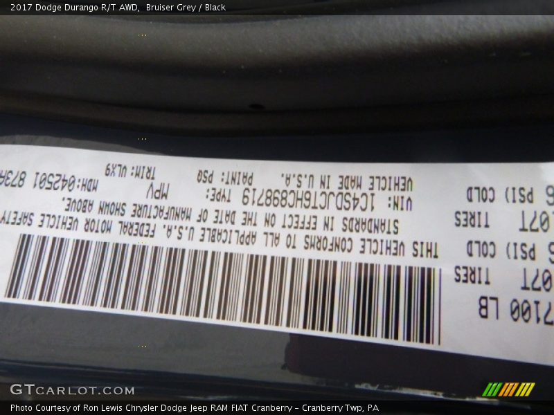 Bruiser Grey / Black 2017 Dodge Durango R/T AWD