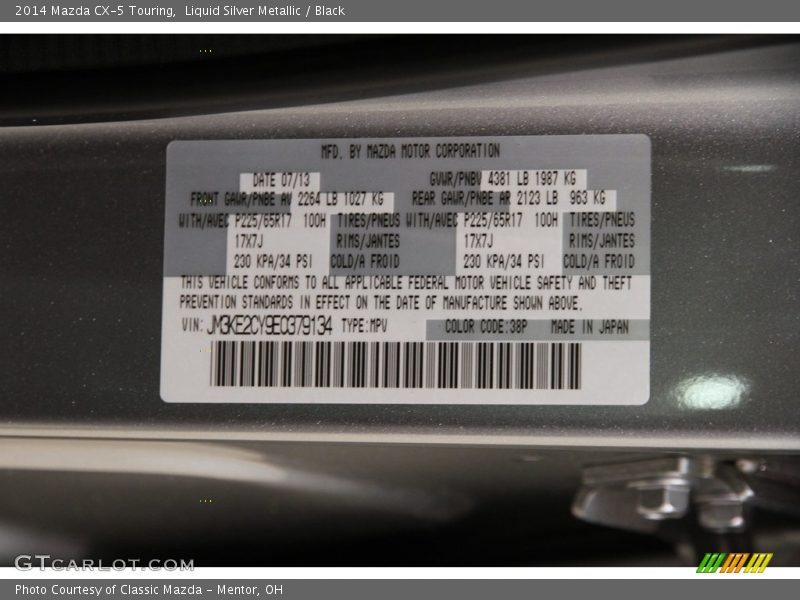 Liquid Silver Metallic / Black 2014 Mazda CX-5 Touring
