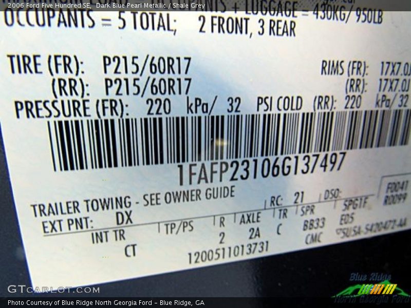 Dark Blue Pearl Metallic / Shale Grey 2006 Ford Five Hundred SE