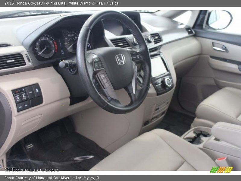 White Diamond Pearl / Beige 2015 Honda Odyssey Touring Elite