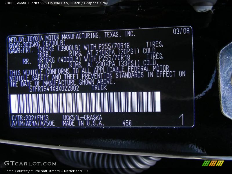 Black / Graphite Gray 2008 Toyota Tundra SR5 Double Cab