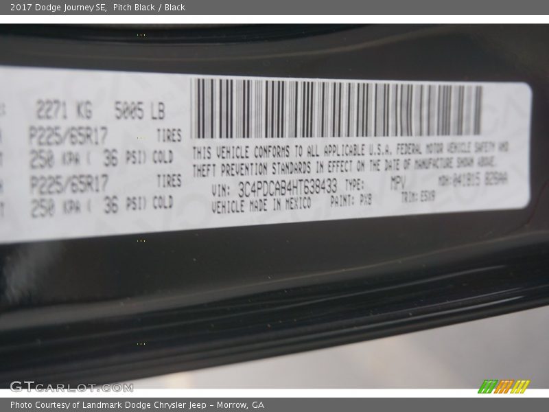 Pitch Black / Black 2017 Dodge Journey SE