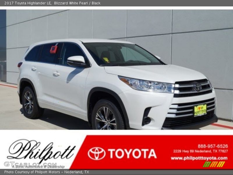 Blizzard White Pearl / Black 2017 Toyota Highlander LE